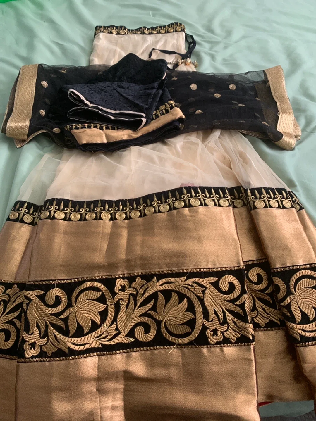 Indian Lehenga Choli Set - Cream, Black & Gold. $65 image indicator(2)