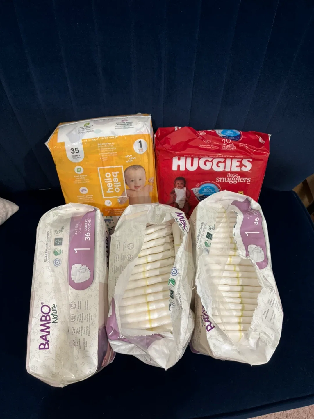 Diapers Size 1 - Hello Bello, Huggies, Bambo thumbnail