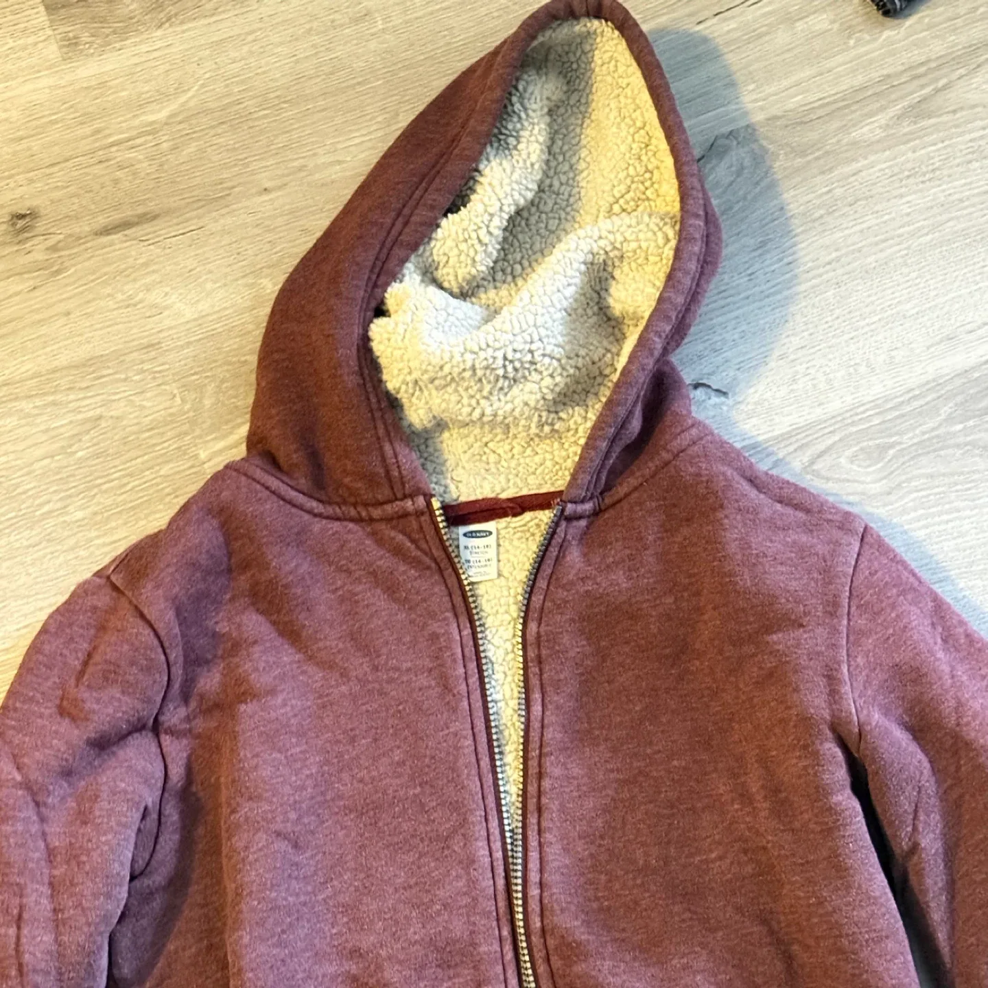 Old Navy Burgundy Sherpa-Lined Hoodie - Size L (10-12)