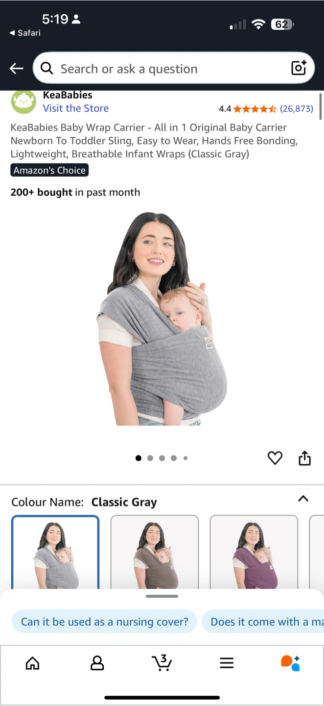 KeaBabies Baby Wrap Carrier - Classic Gray - photo 2