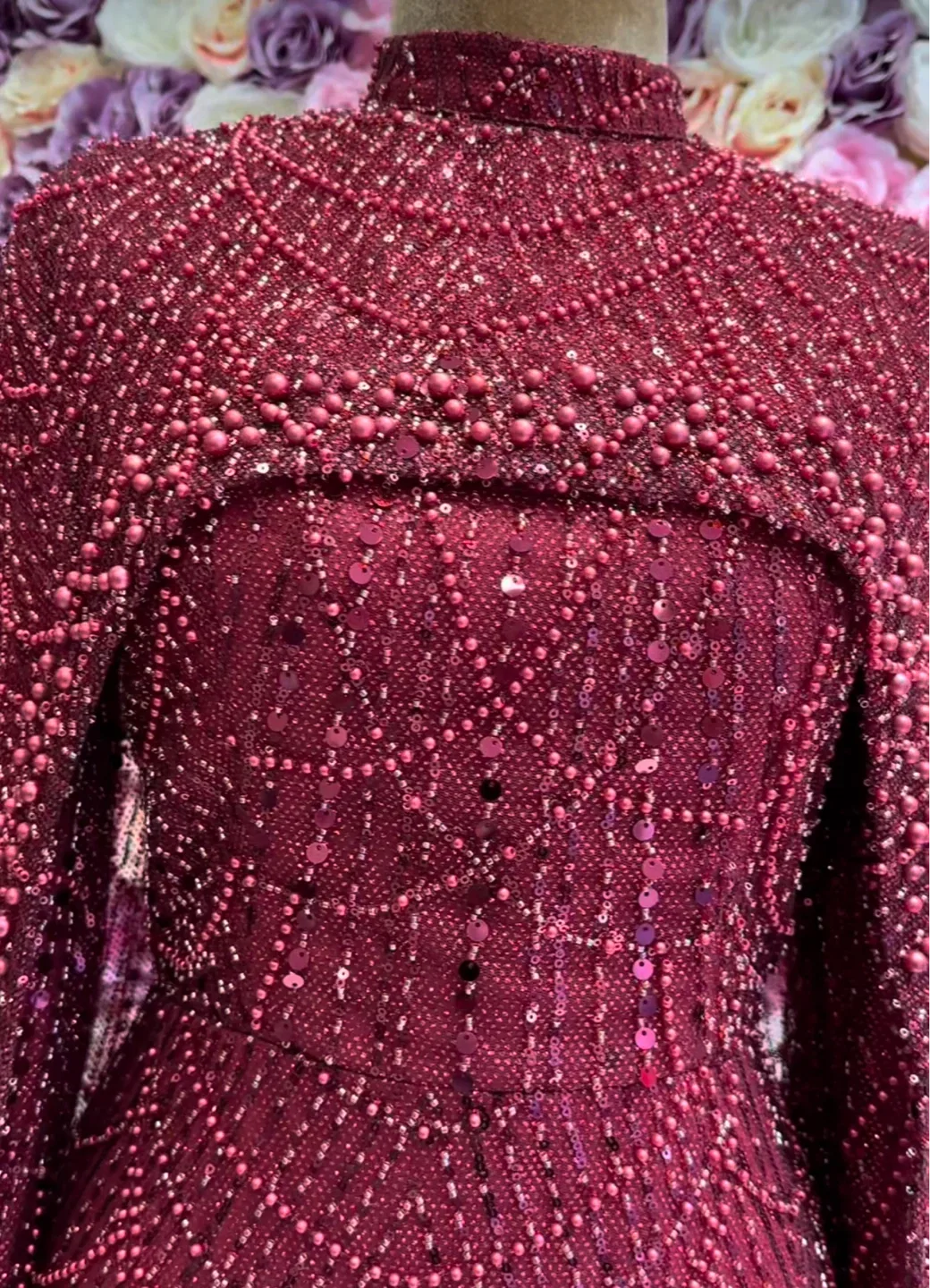 Burgundy Beaded modest Evening Wedding dress image indicator(2)