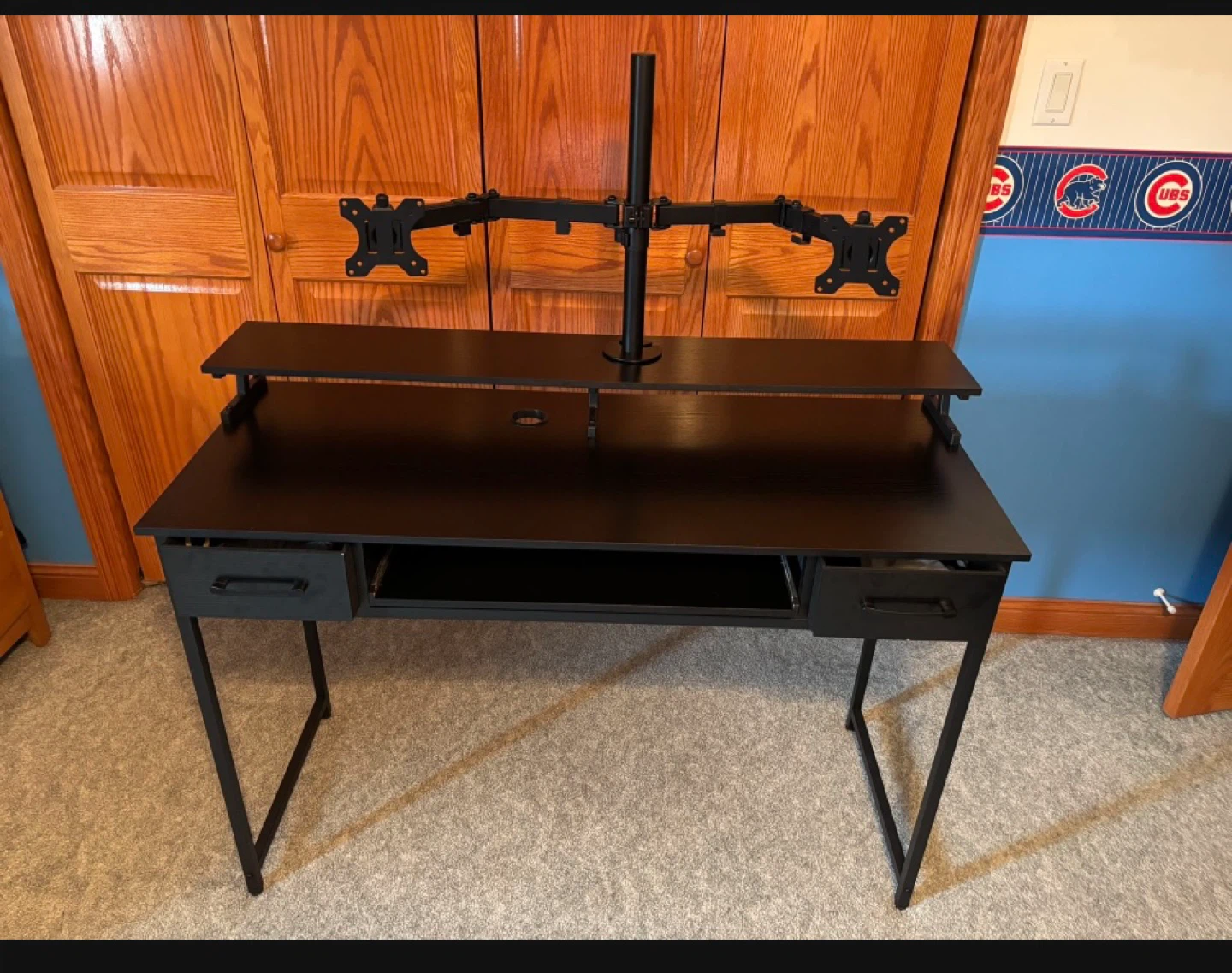 Black Computer Desk with Monitor Shelf - photo 4