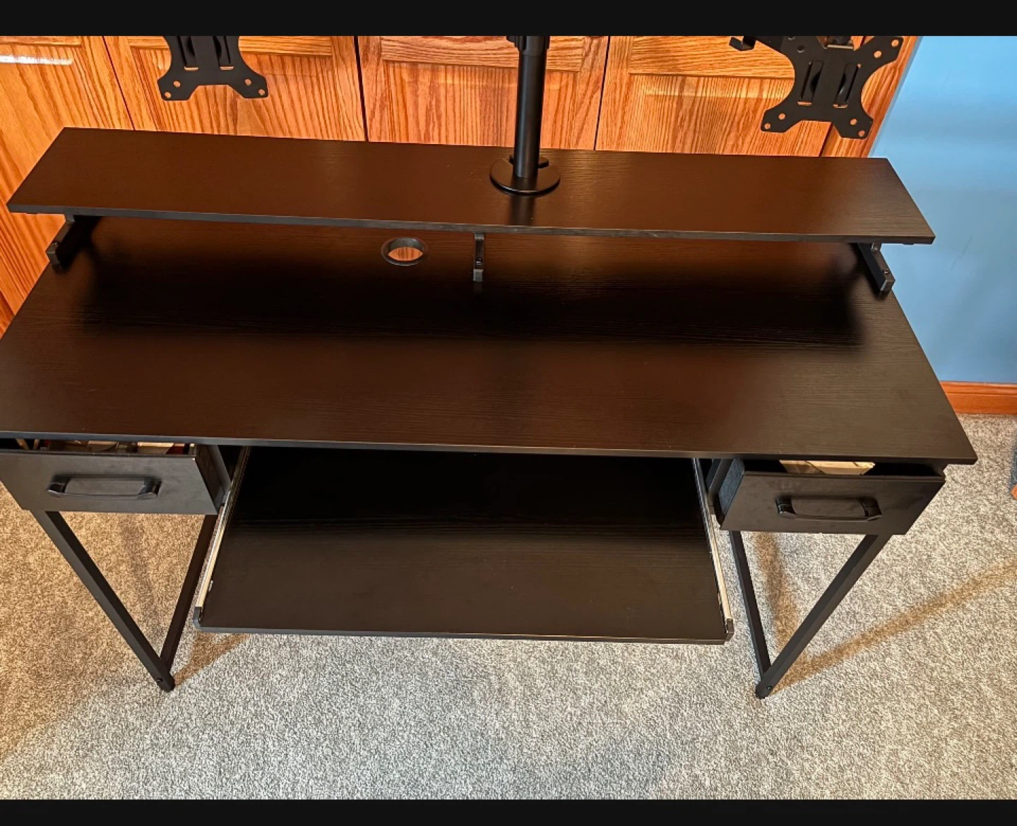 Black Computer Desk with Monitor Shelf - photo 2