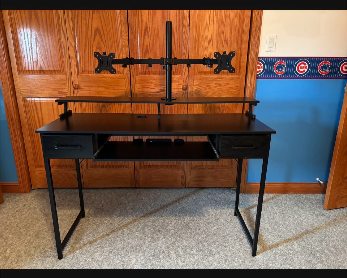 Black Computer Desk with Monitor Shelf