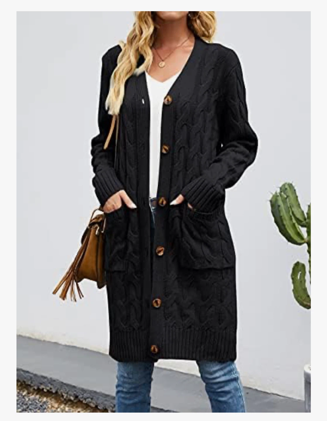 NEW! SYZRI Classic Long Black Knit Cardigan with Buttons - photo 3