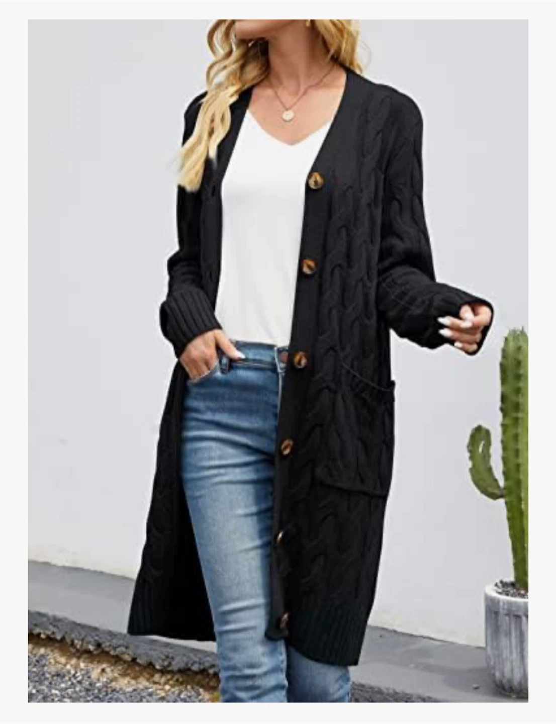 NEW! SYZRI Classic Long Black Knit Cardigan with Buttons - photo 4