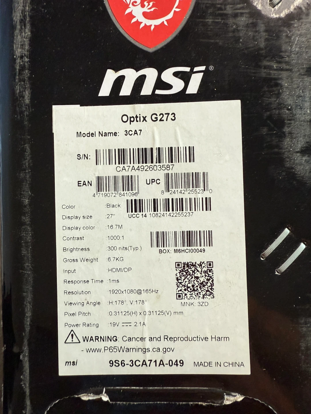 MSI Optix G273 27" Gaming Monitor - Black - photo 3