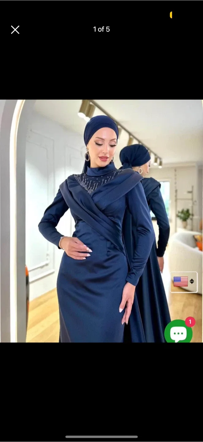 Navy Blue Modest Wedding Formal Dress image indicator(2)