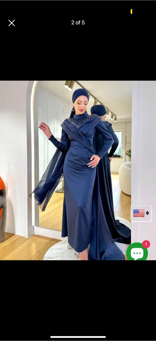 Navy Blue Modest Wedding Formal Dress image indicator(3)