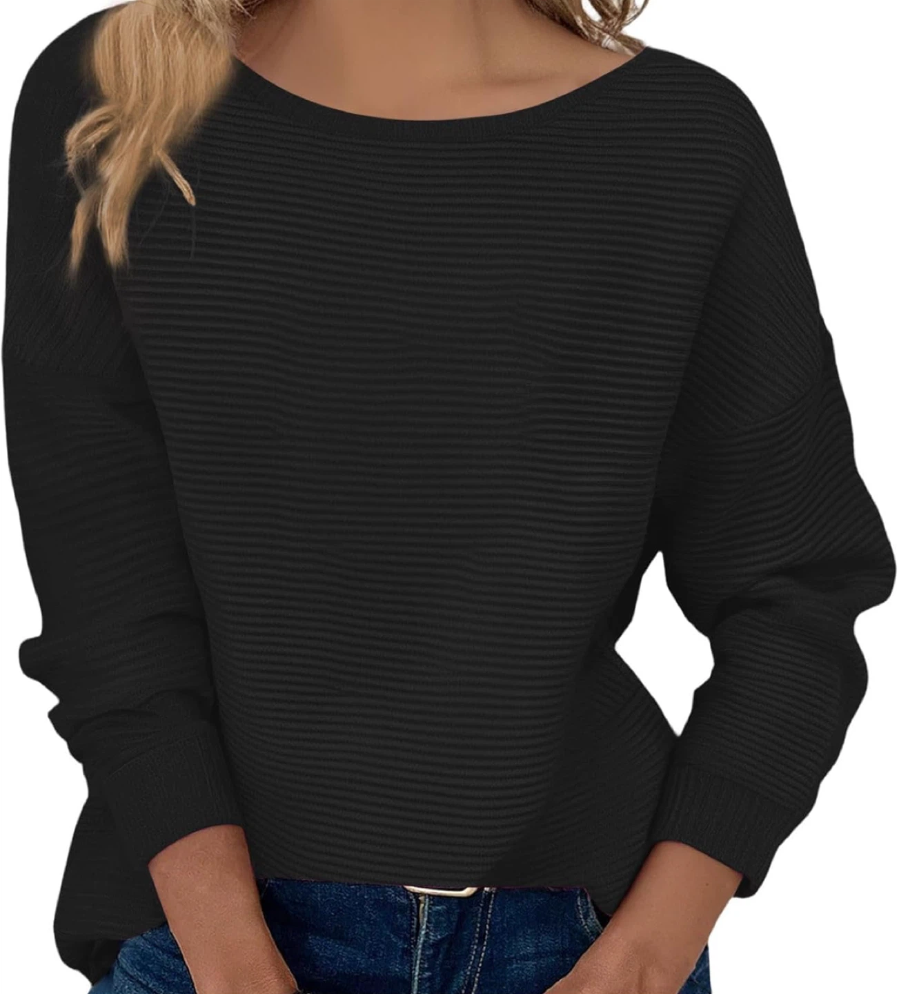 NEW! Black Knit Ribbed Crewneck Sweater
