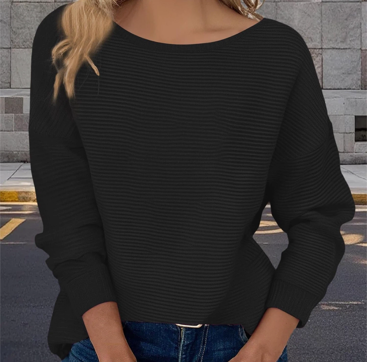 NEW! Black Knit Ribbed Crewneck Sweater - photo 2