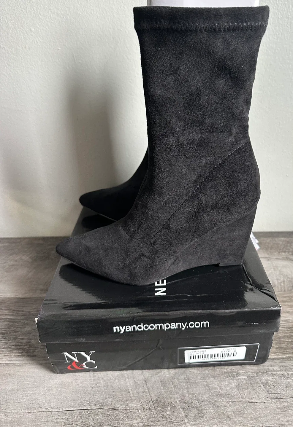 NY&C Odette Black Wedge Booties - New! thumbnail