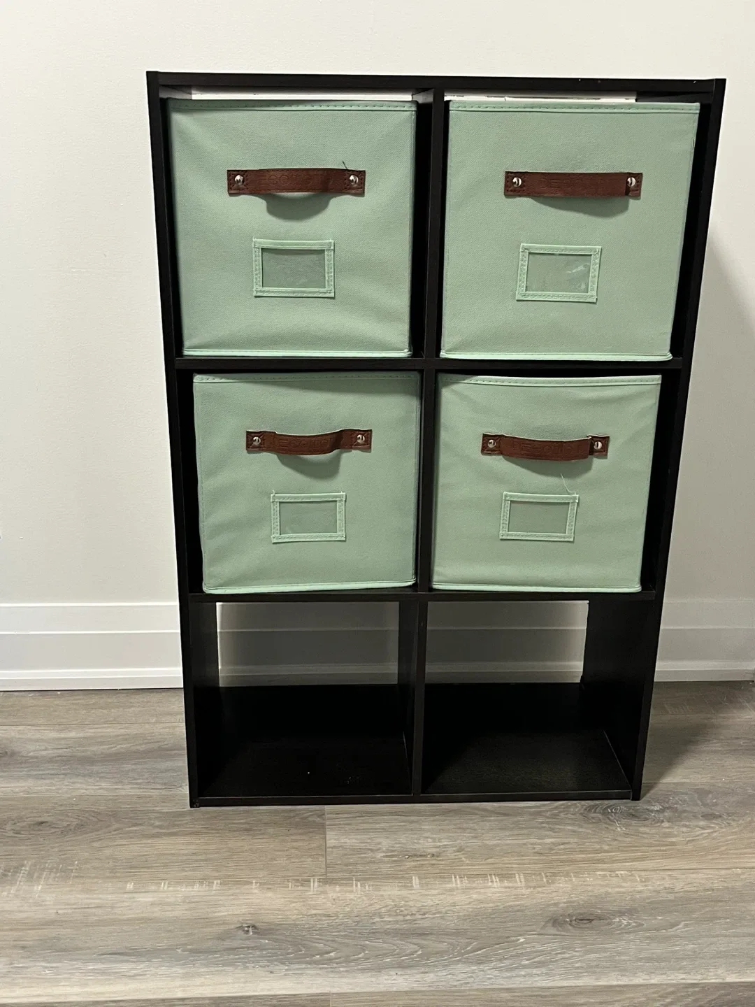 Black Shelf with 4 Mint Green Storage Bins (11x11) thumbnail