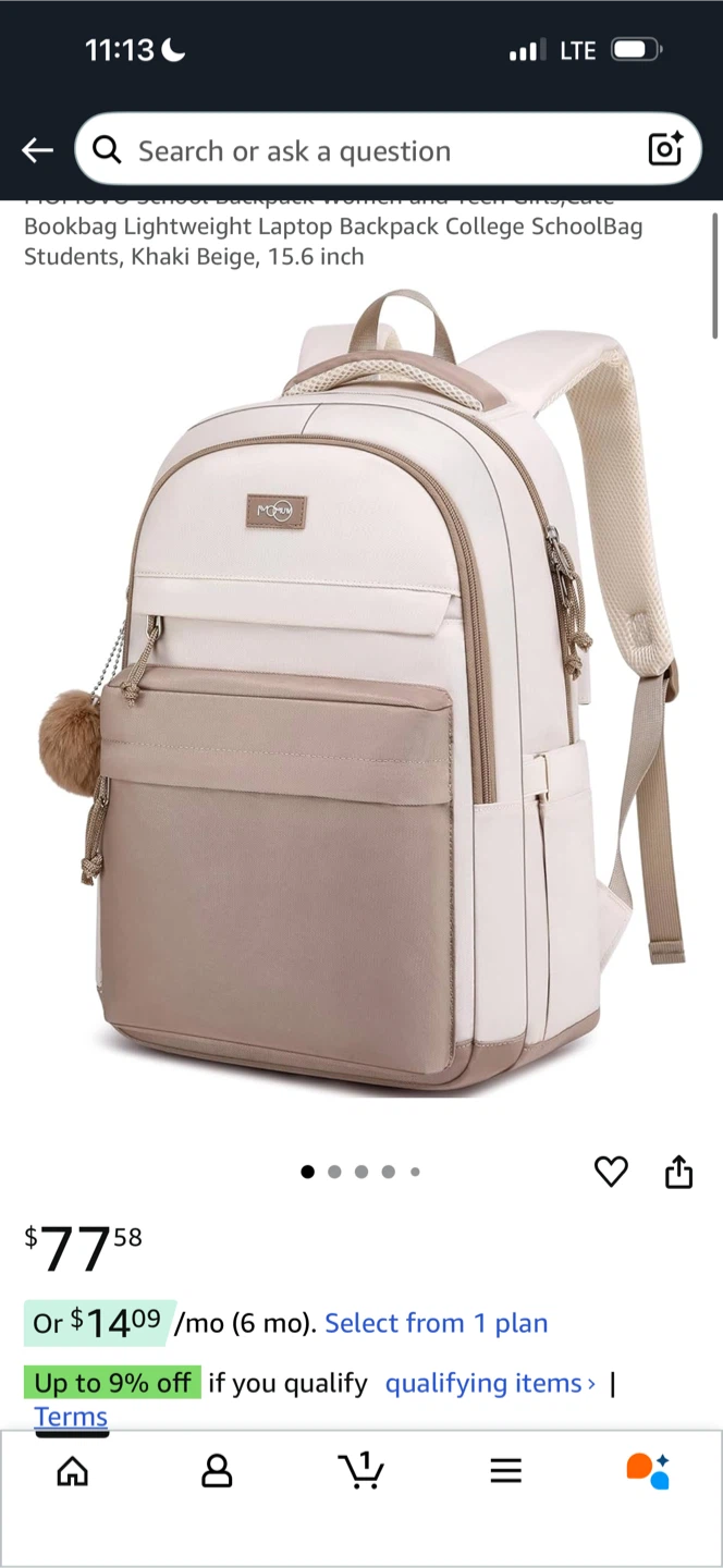MOON Bookbag Laptop Backpack - Khaki Beige - photo 4