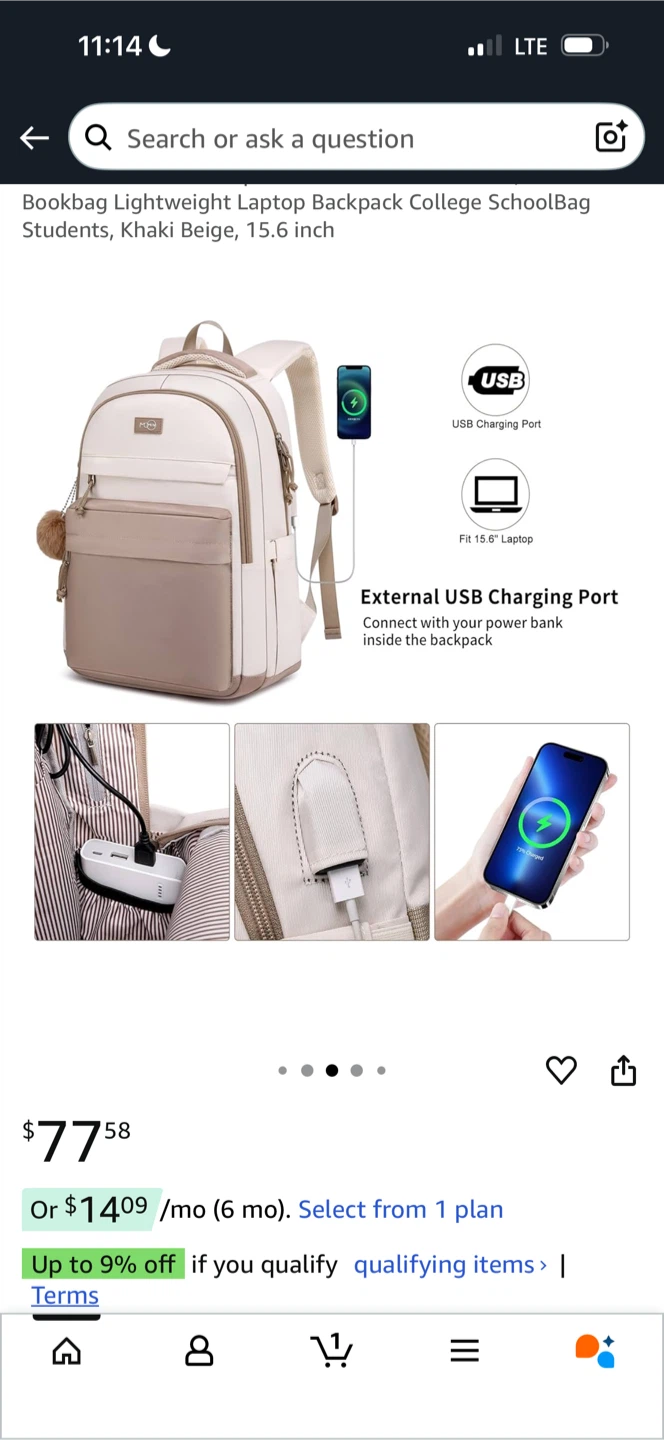 MOON Bookbag Laptop Backpack - Khaki Beige - photo 5