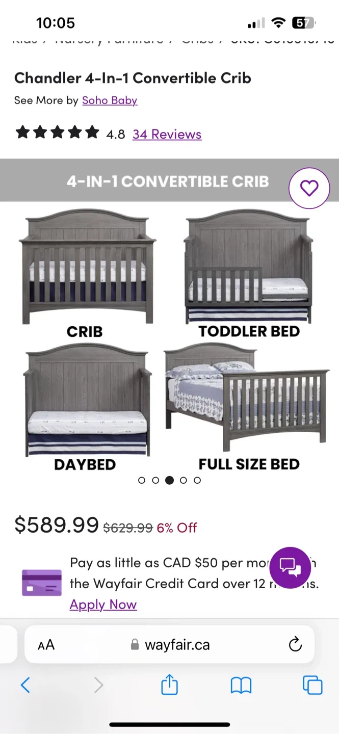 Soho Baby Chandler 4-in-1 Convertible Crib image indicator(2)