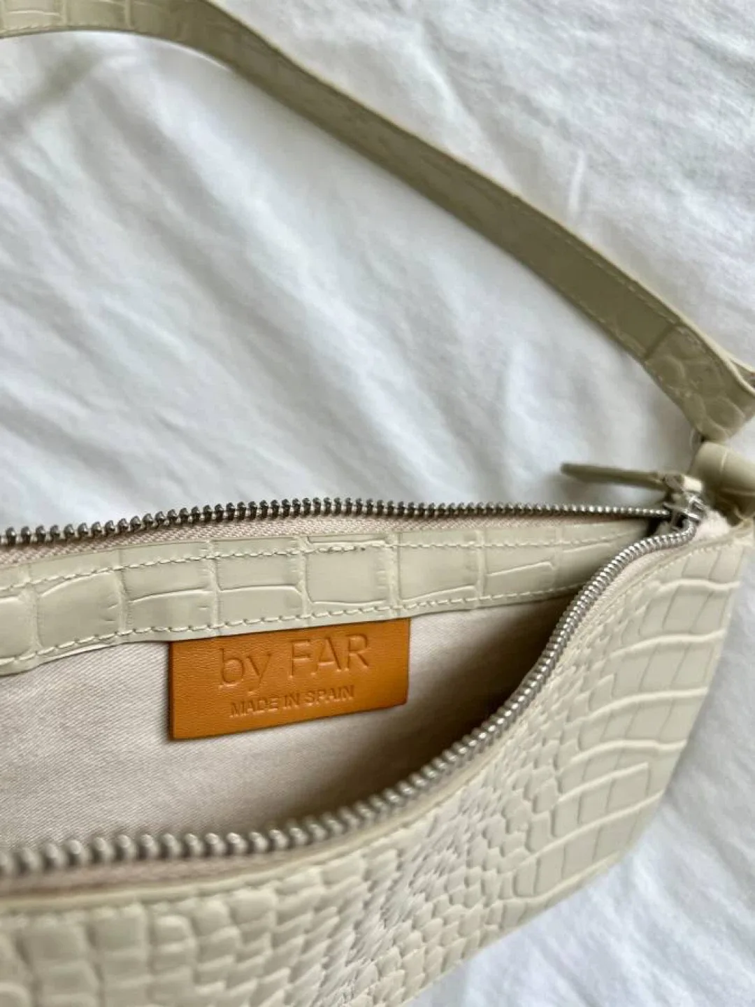 By Far Rachel Cream Croc Embossed Leather Handbag Purse image indicator(3)