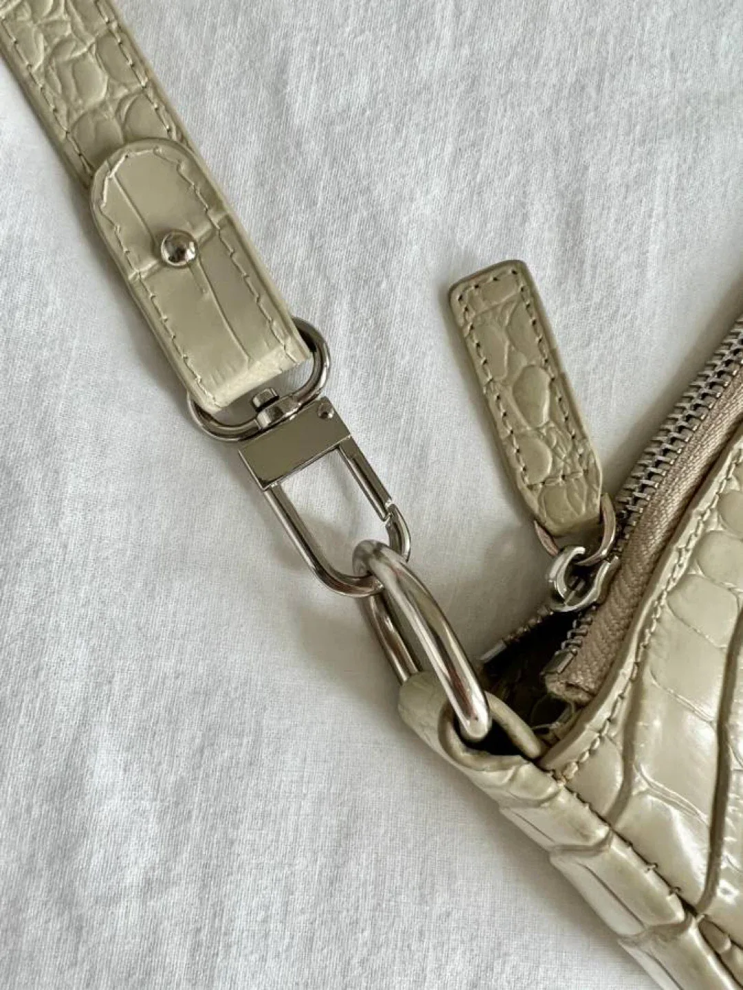 By Far Rachel Cream Croc Embossed Leather Handbag Purse image indicator(2)