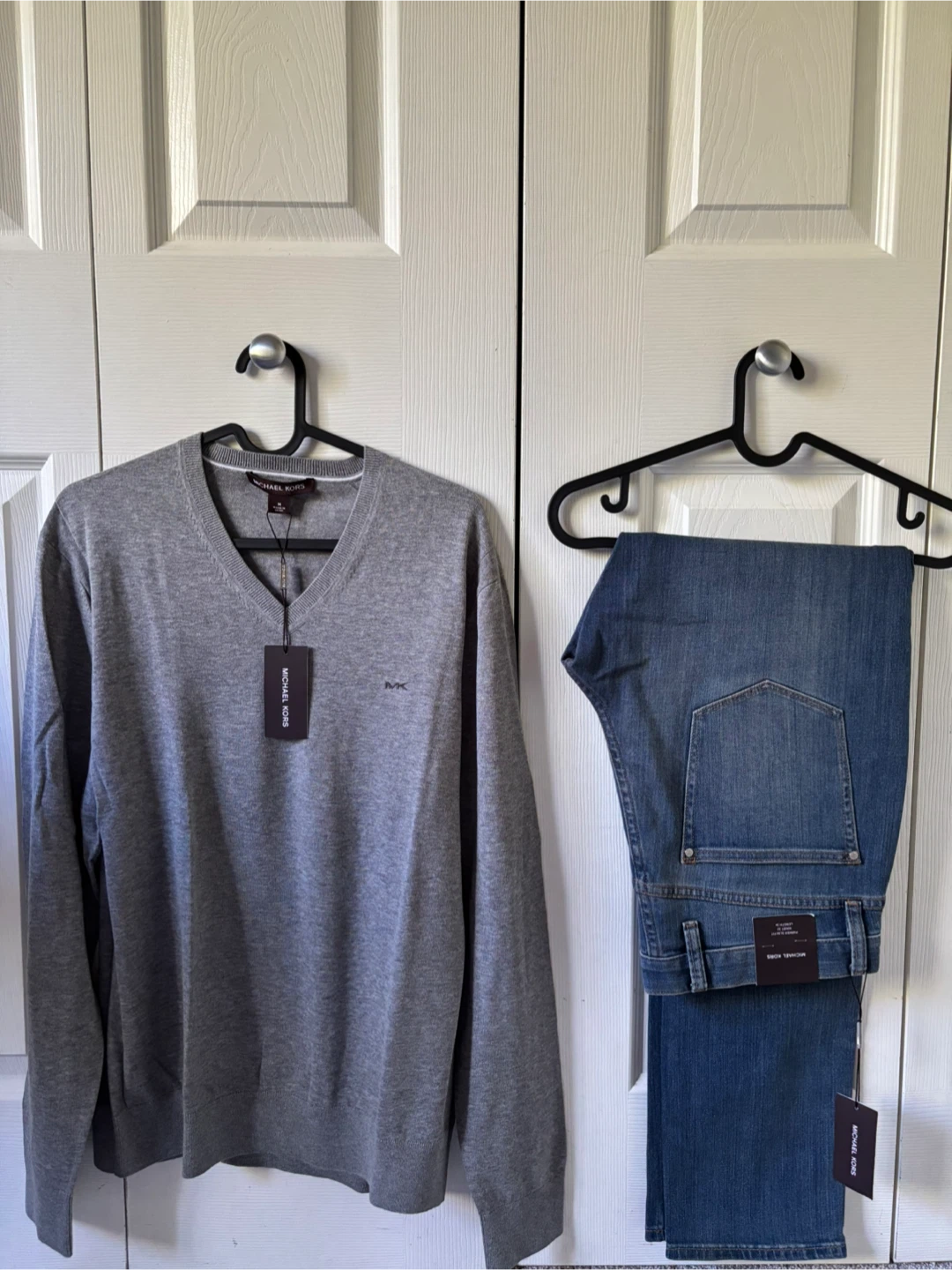 New Michael Kors Grey V-Neck Sweater, and jeans. New