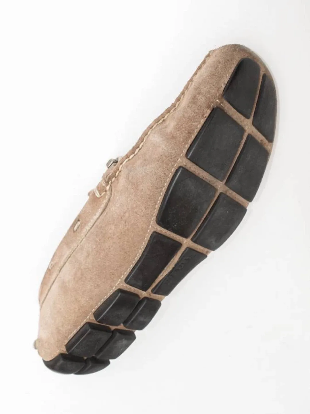 Prada Beige Suede Loafers with Silver Buckle image indicator(3)