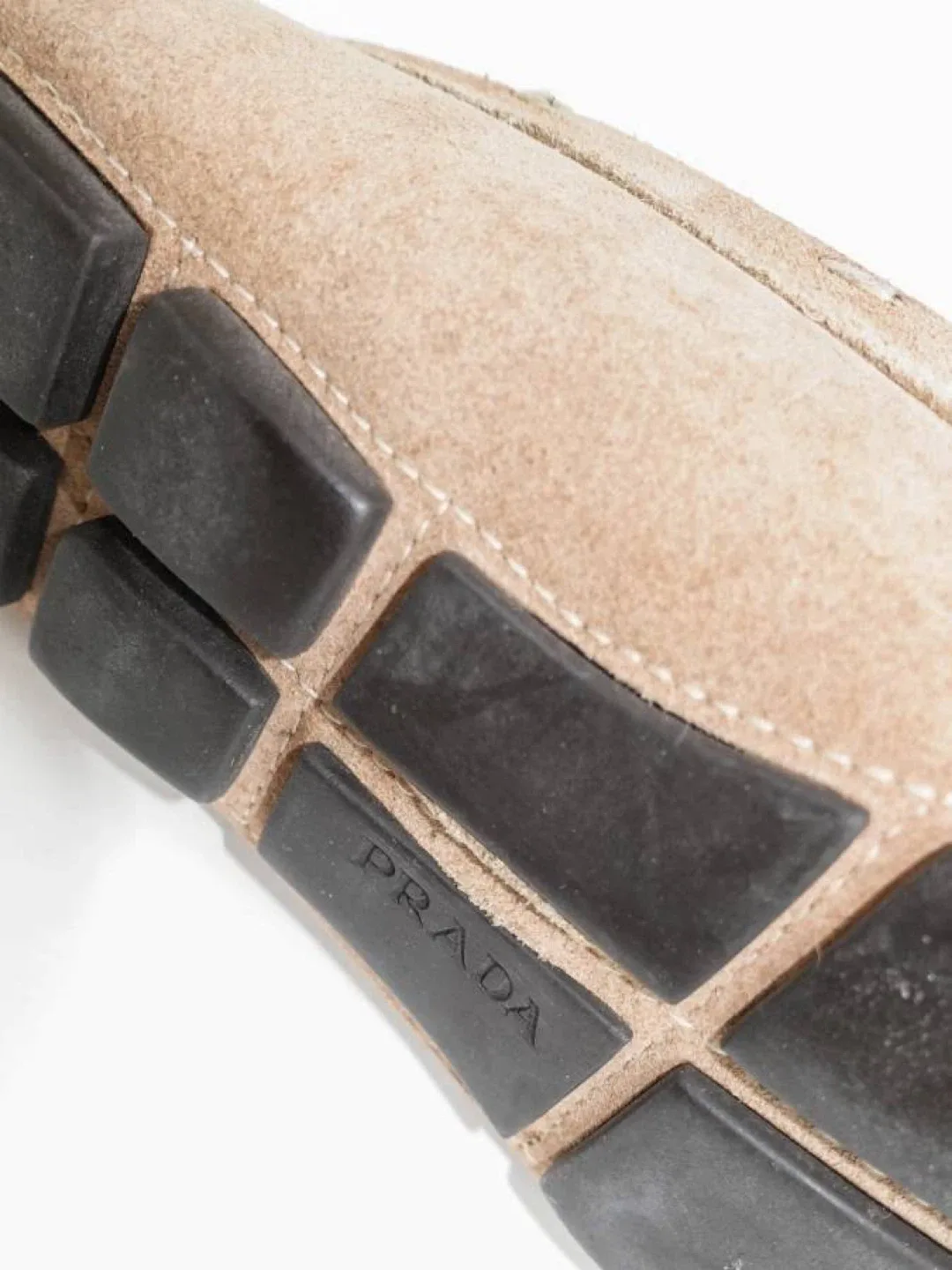 Prada Beige Suede Loafers with Silver Buckle image indicator(4)