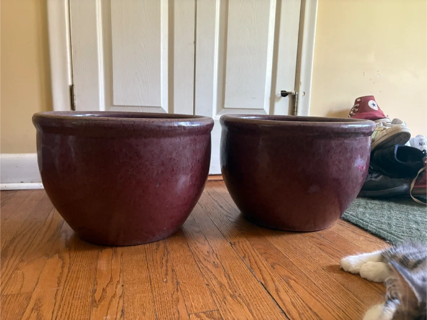 2 Large Brown Ceramic Planter (13" x 13") thumbnail