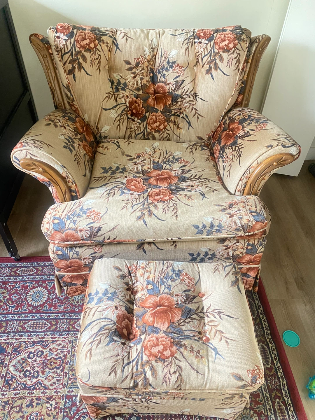Floral Armchair & Ottoman Set
