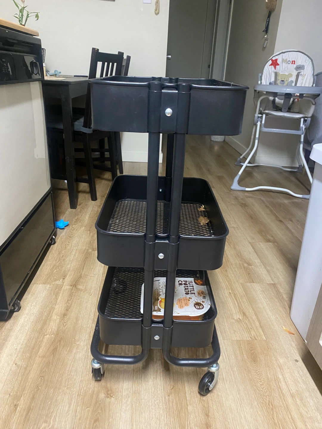 Black 3-Tier Rolling Cart