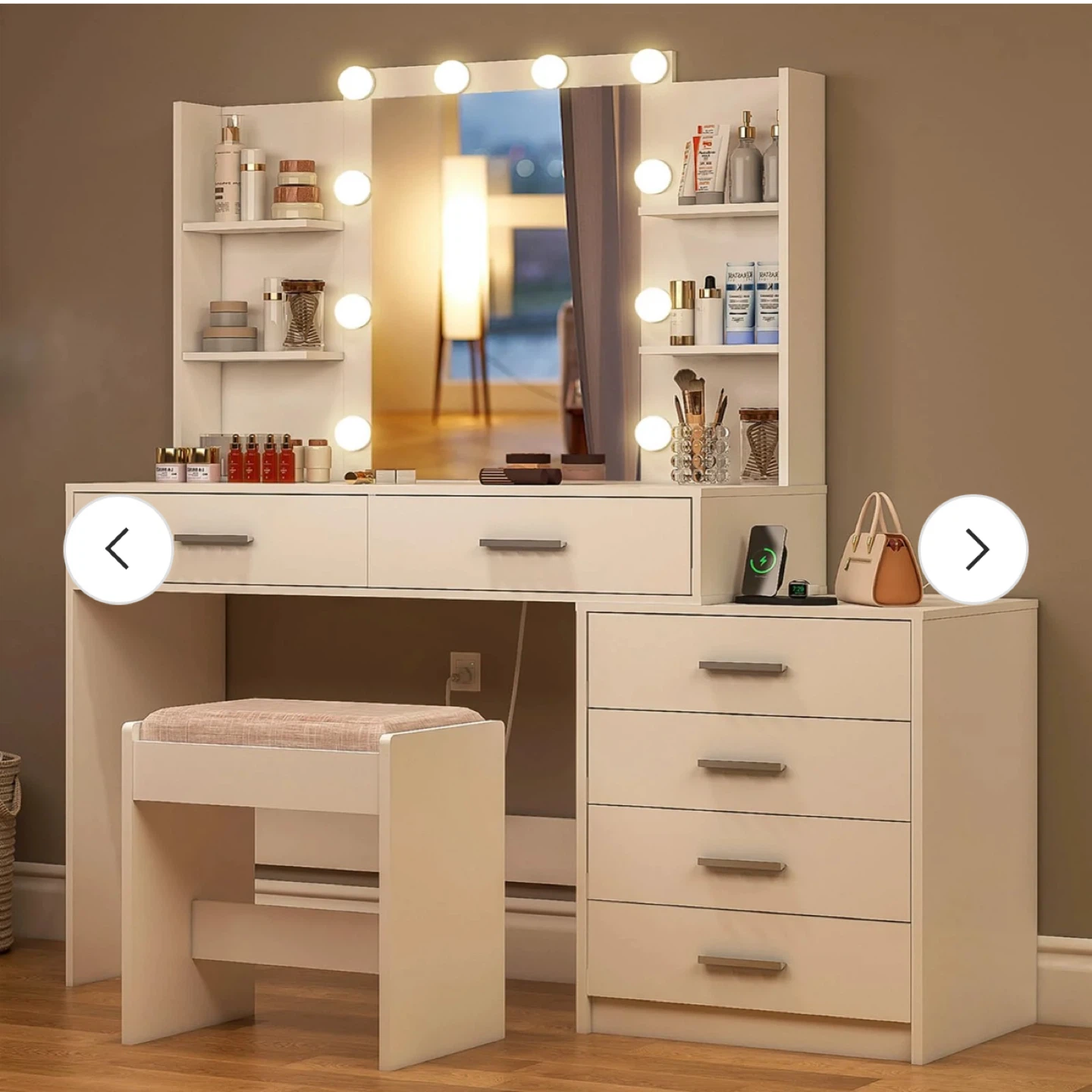FIONESO Vanity Desk with Mirror & Lights, Makeup Vanity