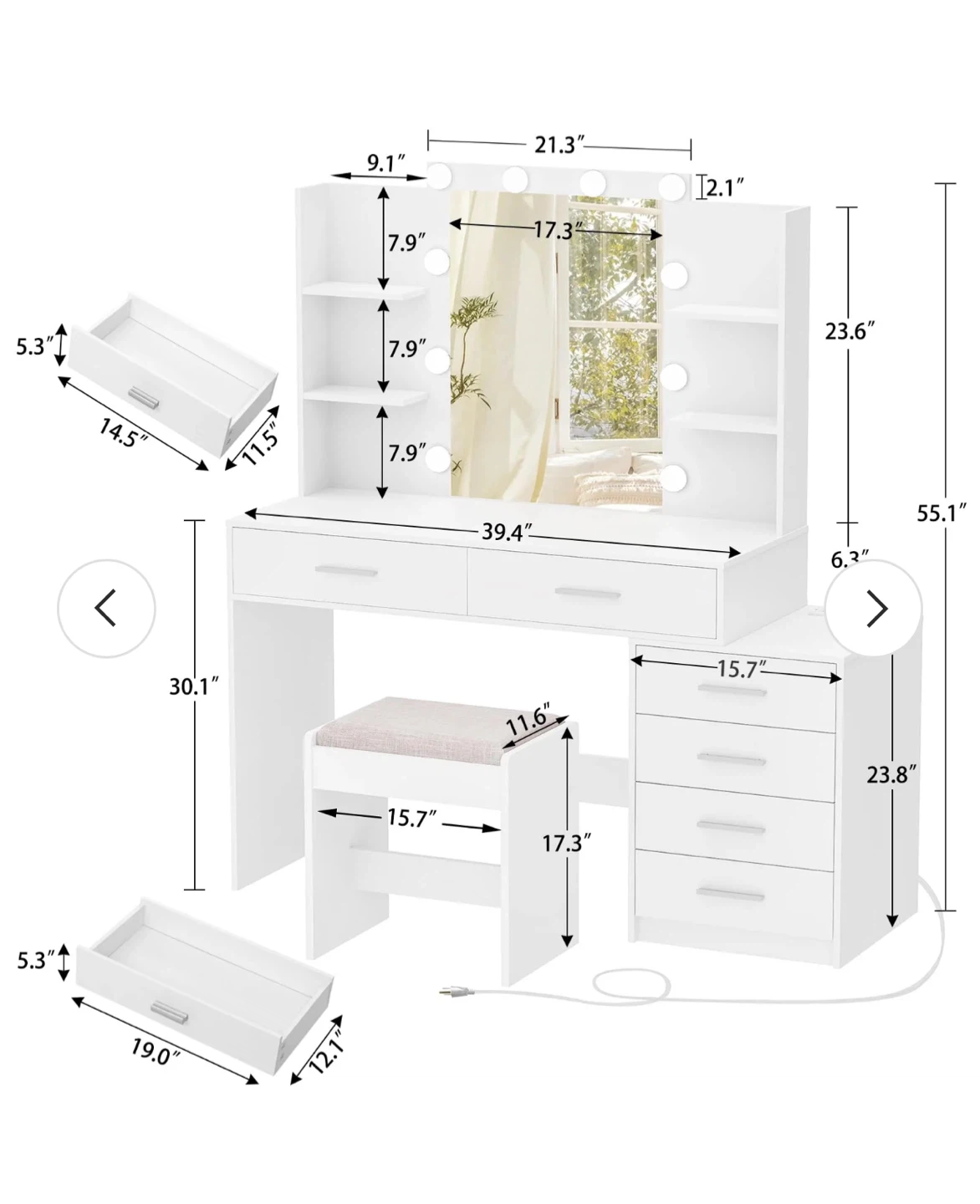 FIONESO Vanity Desk with Mirror & Lights, Makeup Vanity - photo 4
