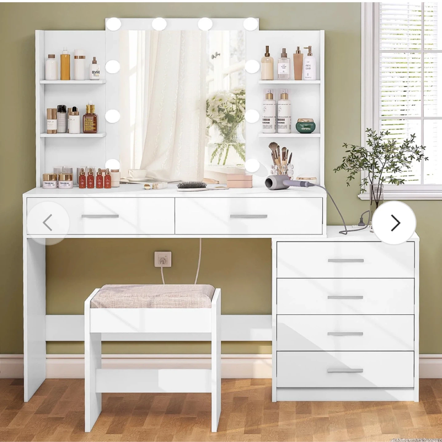 FIONESO Vanity Desk with Mirror & Lights, Makeup Vanity - photo 2