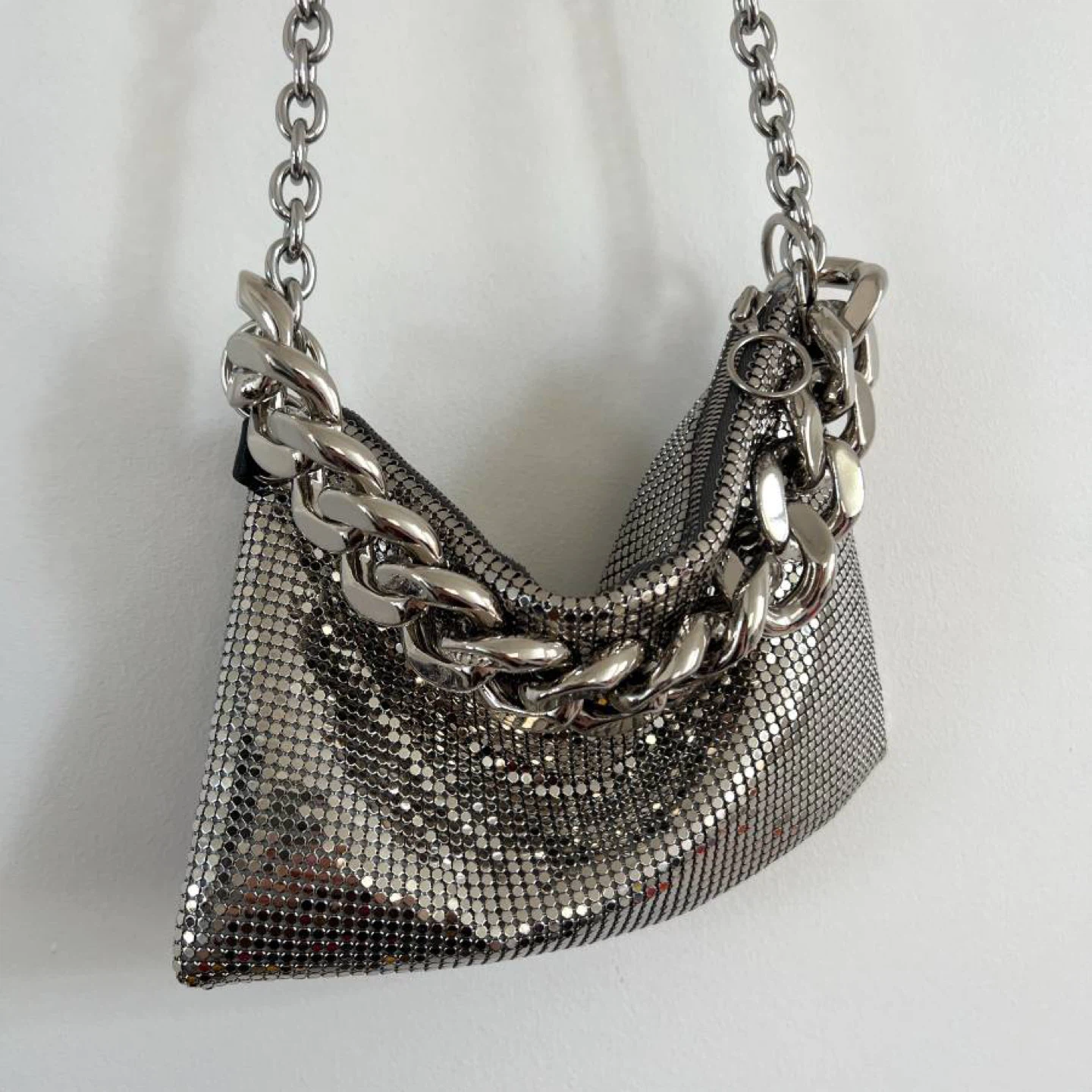 KARA Silver Chainmail Crossbody Purse
