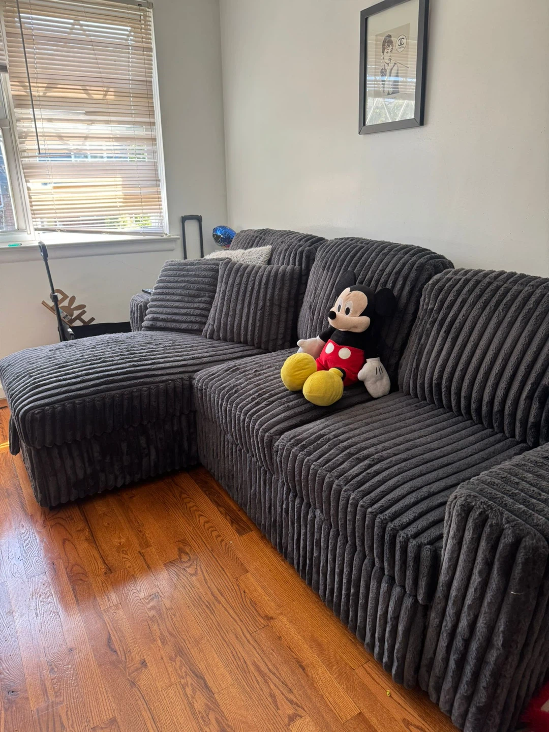 Gray Corduroy Sectional Sofa with Storage