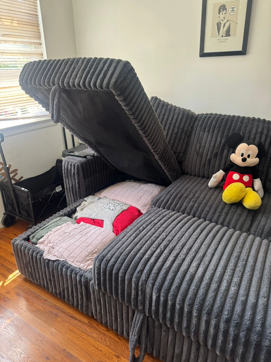 Gray Corduroy Sectional Sofa with Storage - photo 3