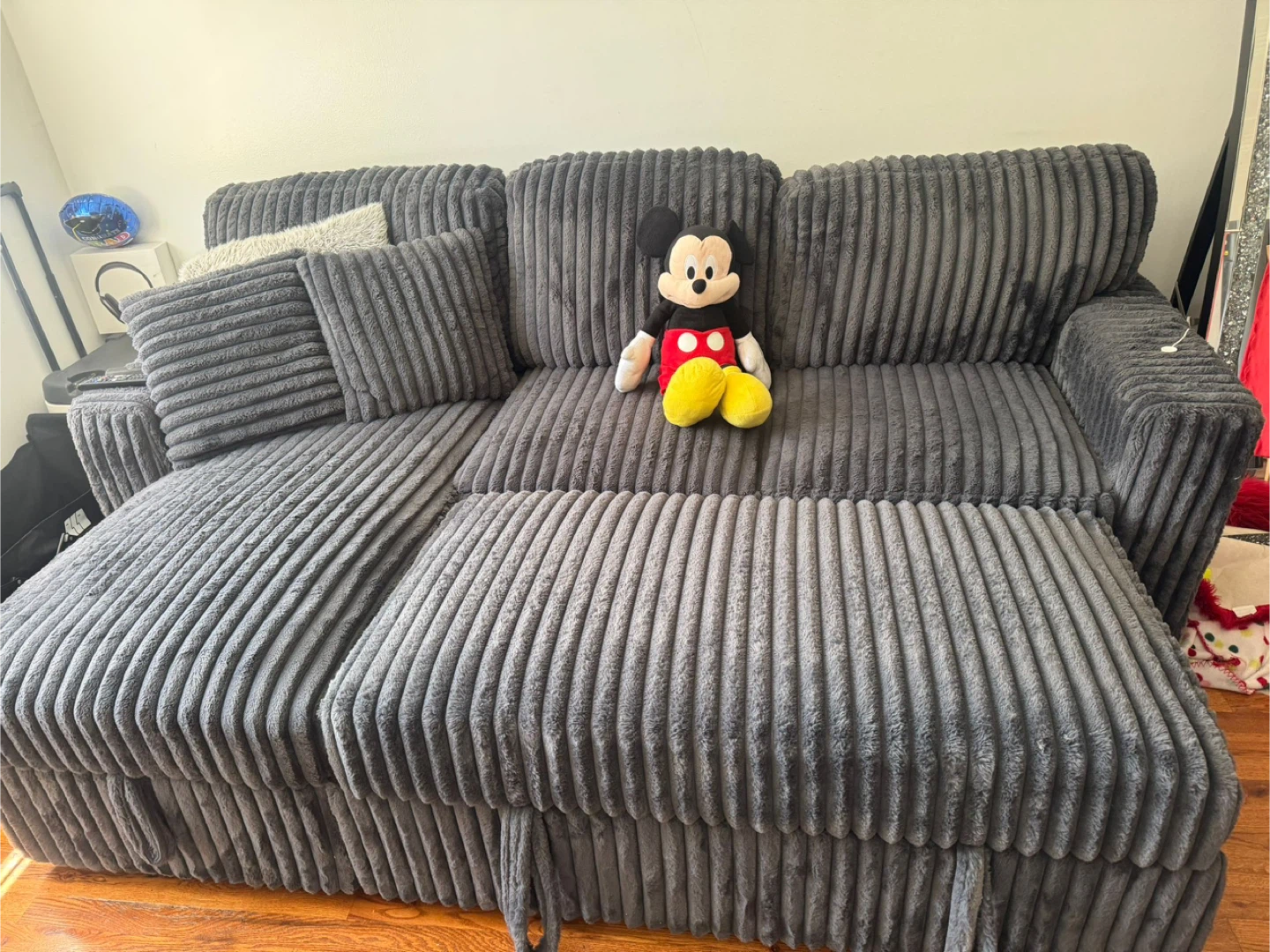 Gray Corduroy Sectional Sofa with Storage - photo 2