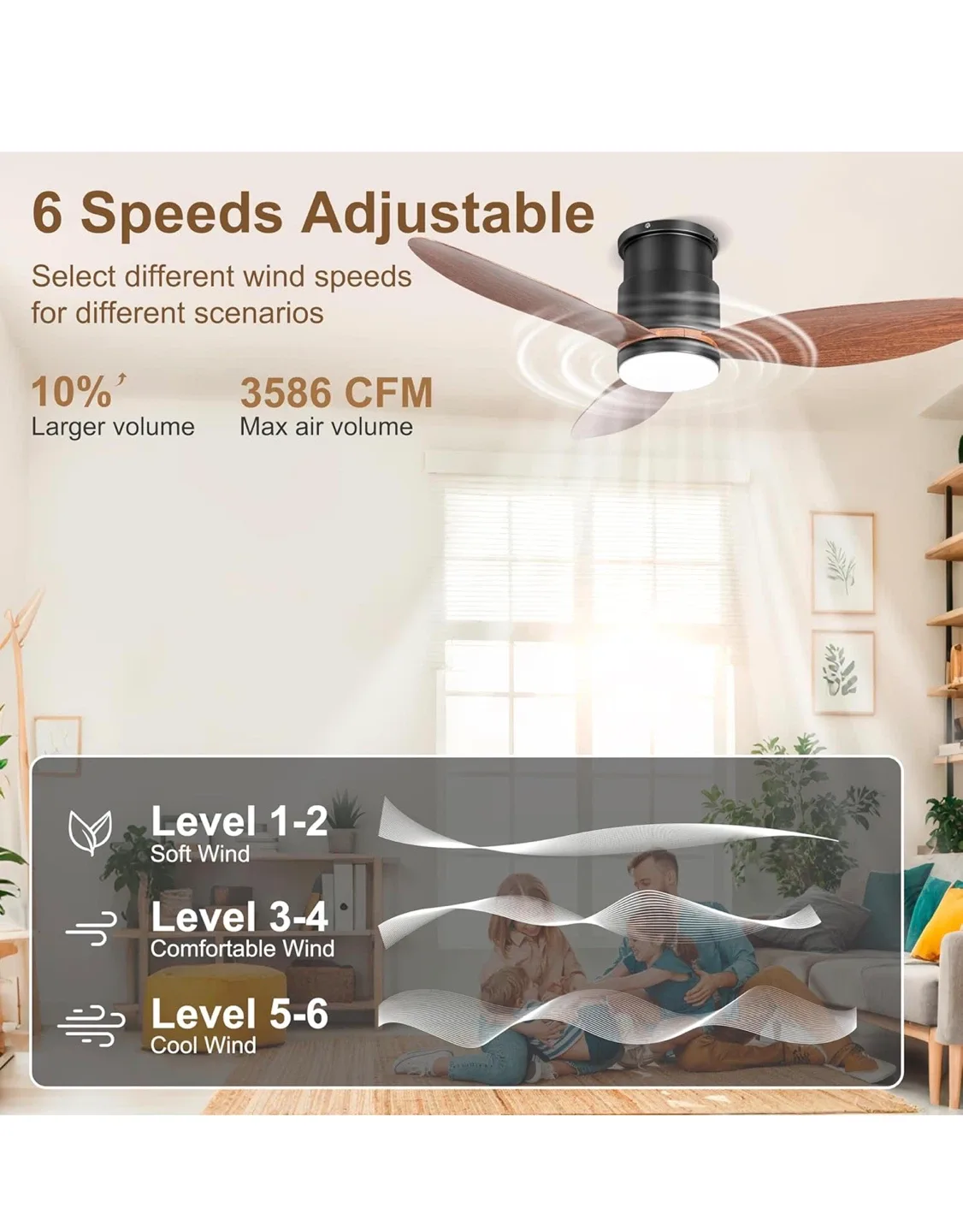 Ohniyou 42" Walnut Ceiling Fan w/ Light & Remote image indicator(3)