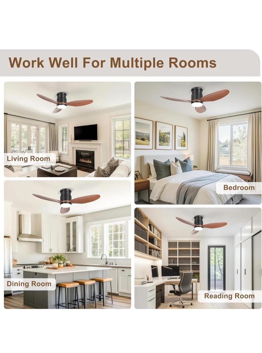 Ohniyou 42" Walnut Ceiling Fan w/ Light & Remote image indicator(9)