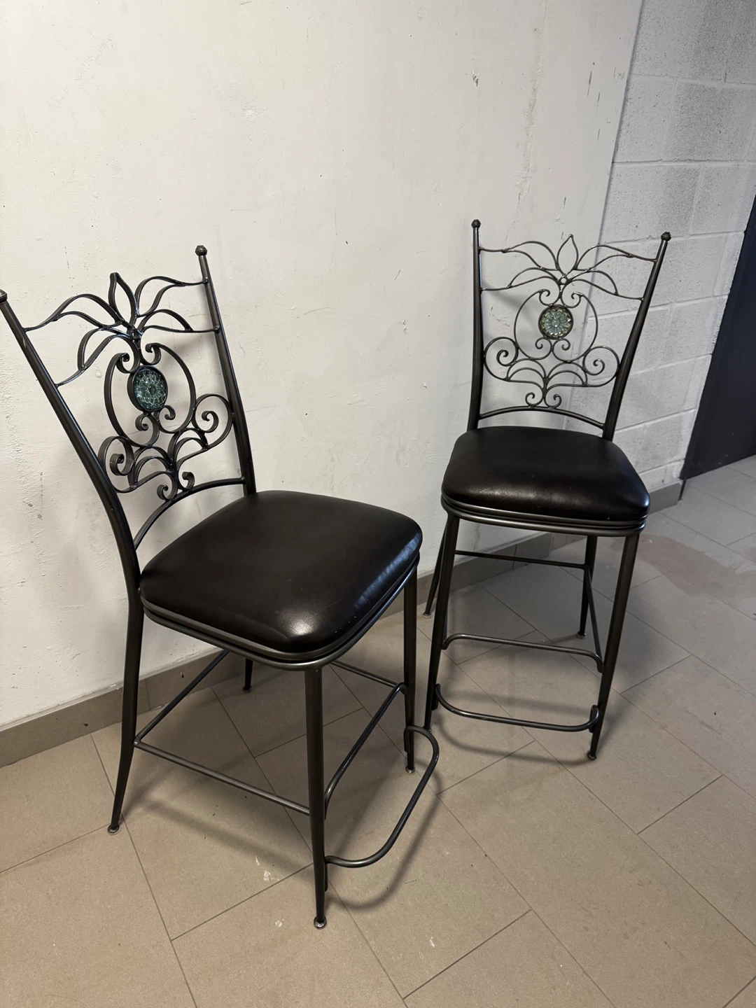Set of 2 Metal Bar Stools with  Leather Seats