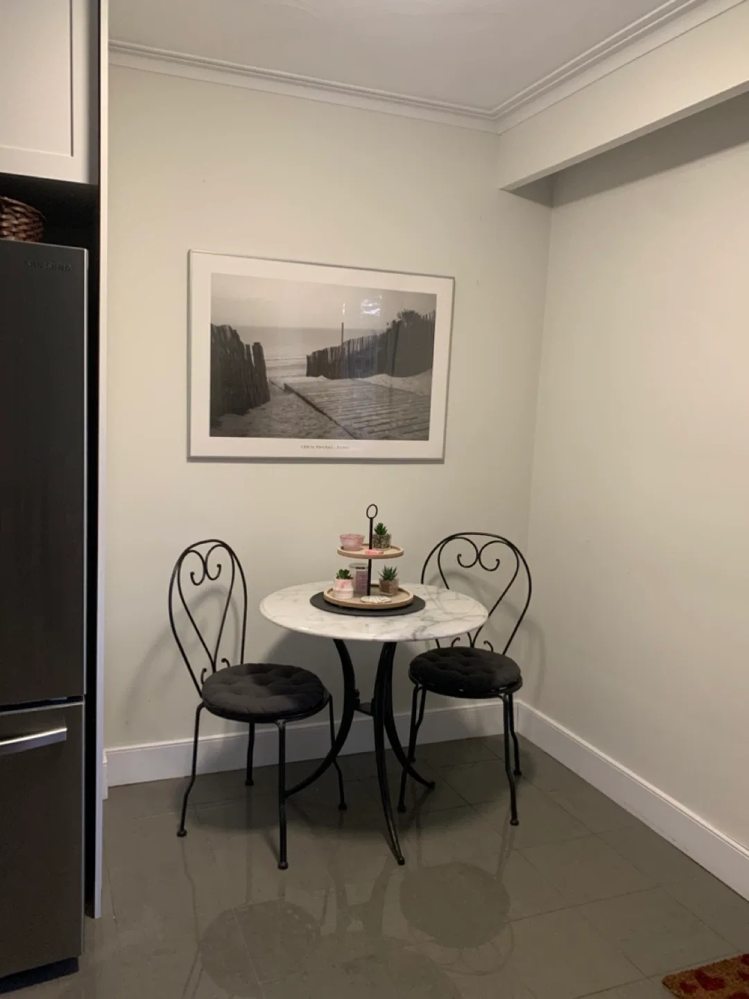 Marble Top Bistro Table w Two Chairs thumbnail