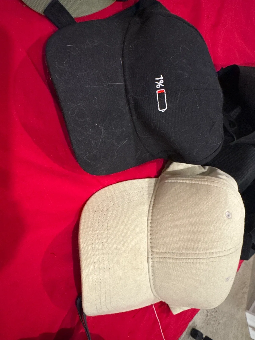 Two Baseball Caps - Black & Beige
