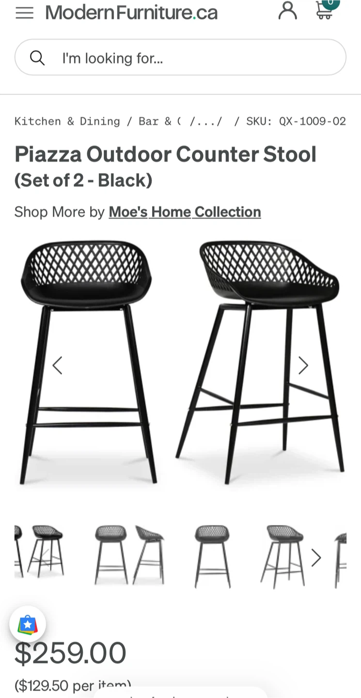 Piazza Outdoor barstool - Black set of two - photo 2