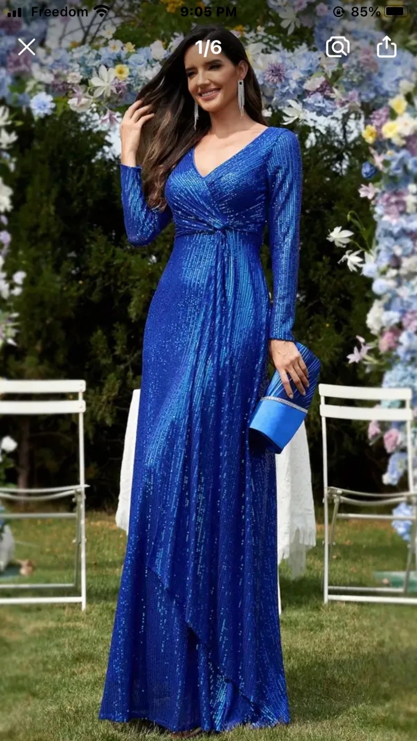Elegant Blue Sequin Maxi Dress image indicator(4)