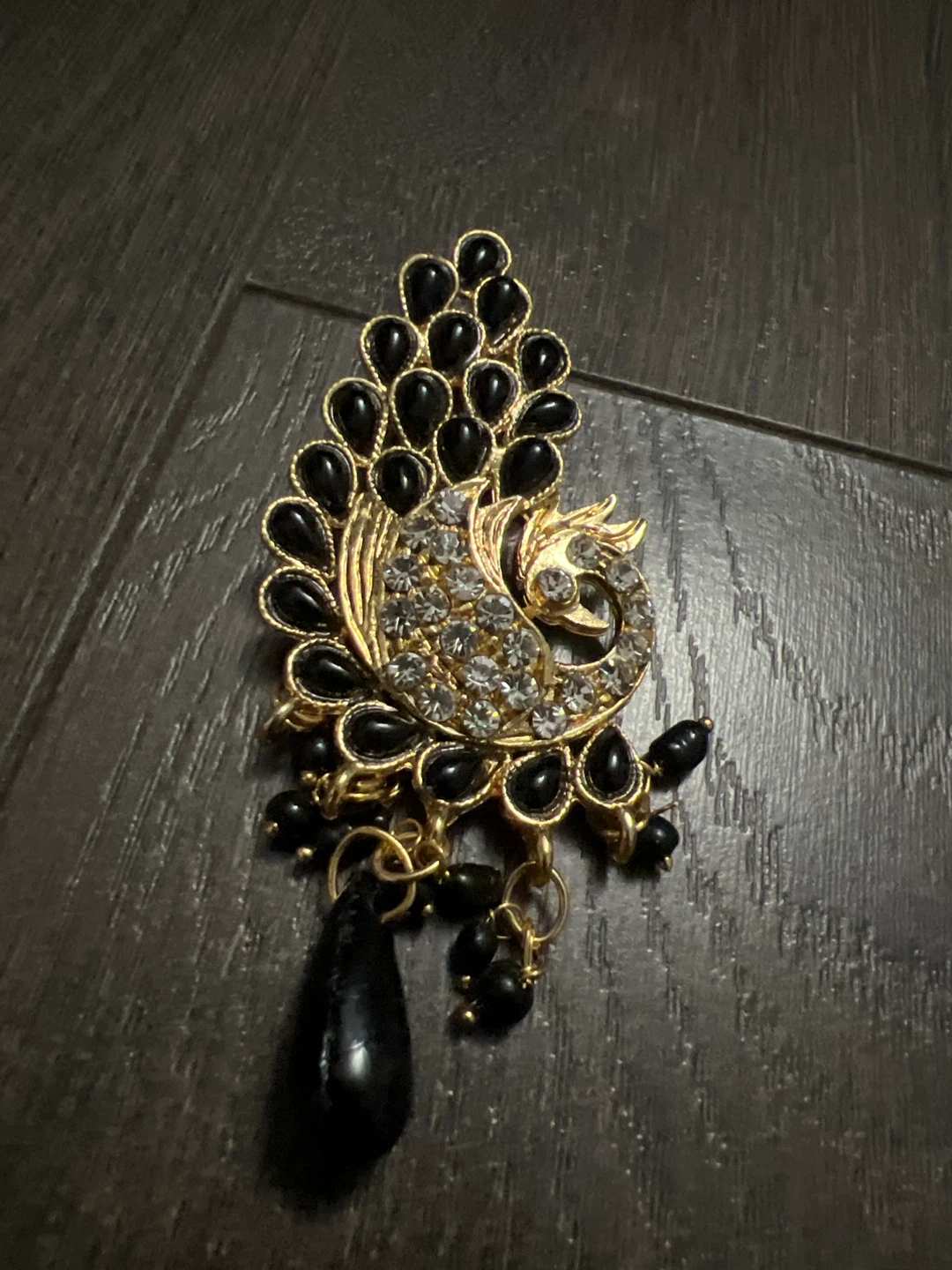 Peacock Style Gold & Black Brooch