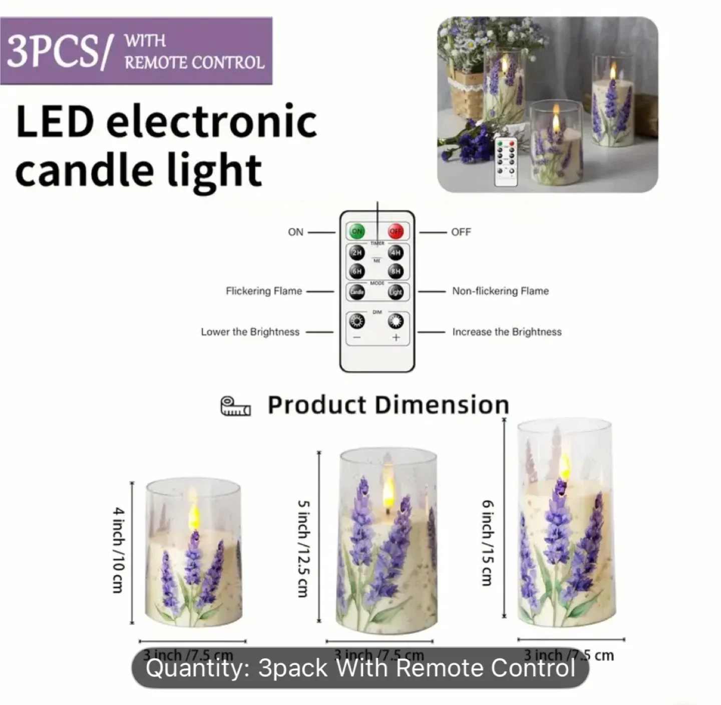 LED Electronic Candle Light 3-Pack with Remote image indicator(3)