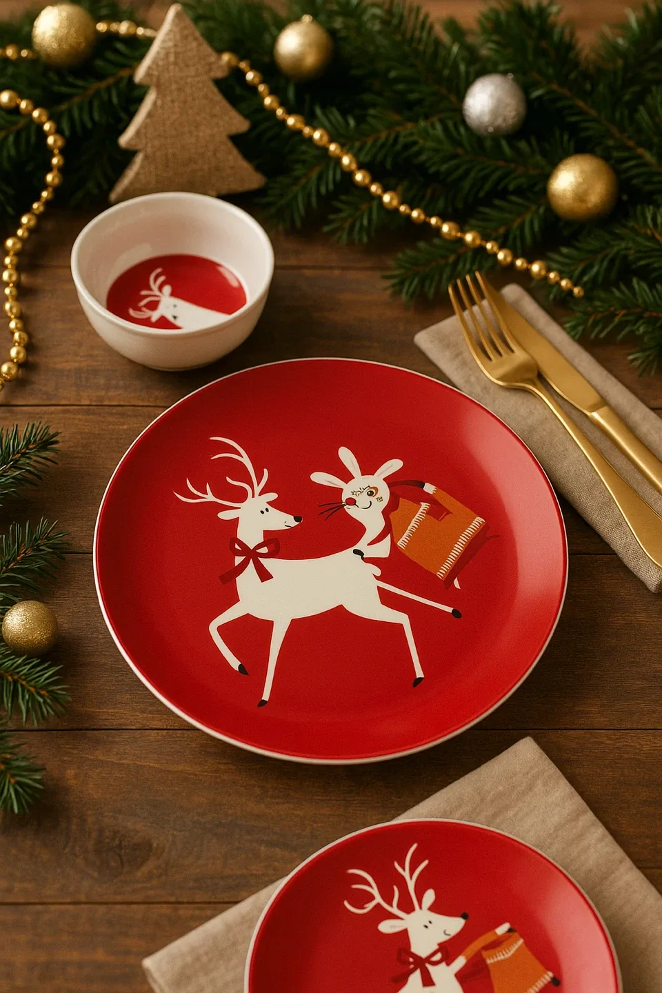 H&M HOME Red Plate & Bowl Set thumbnail