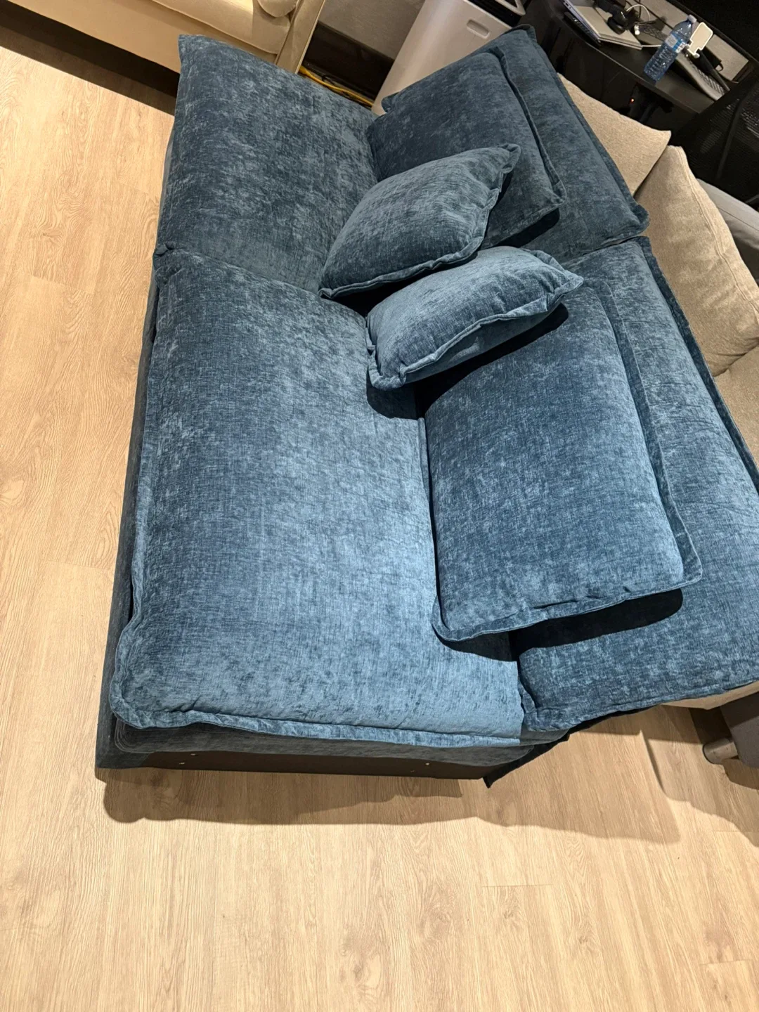 Brand New Blue Velvet Armless Sofa image indicator(2)
