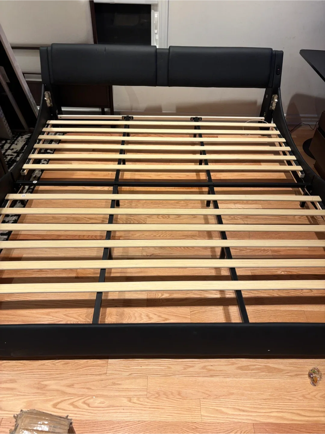 King size Black leather Platform Bed Frame with LED Light thumbnail