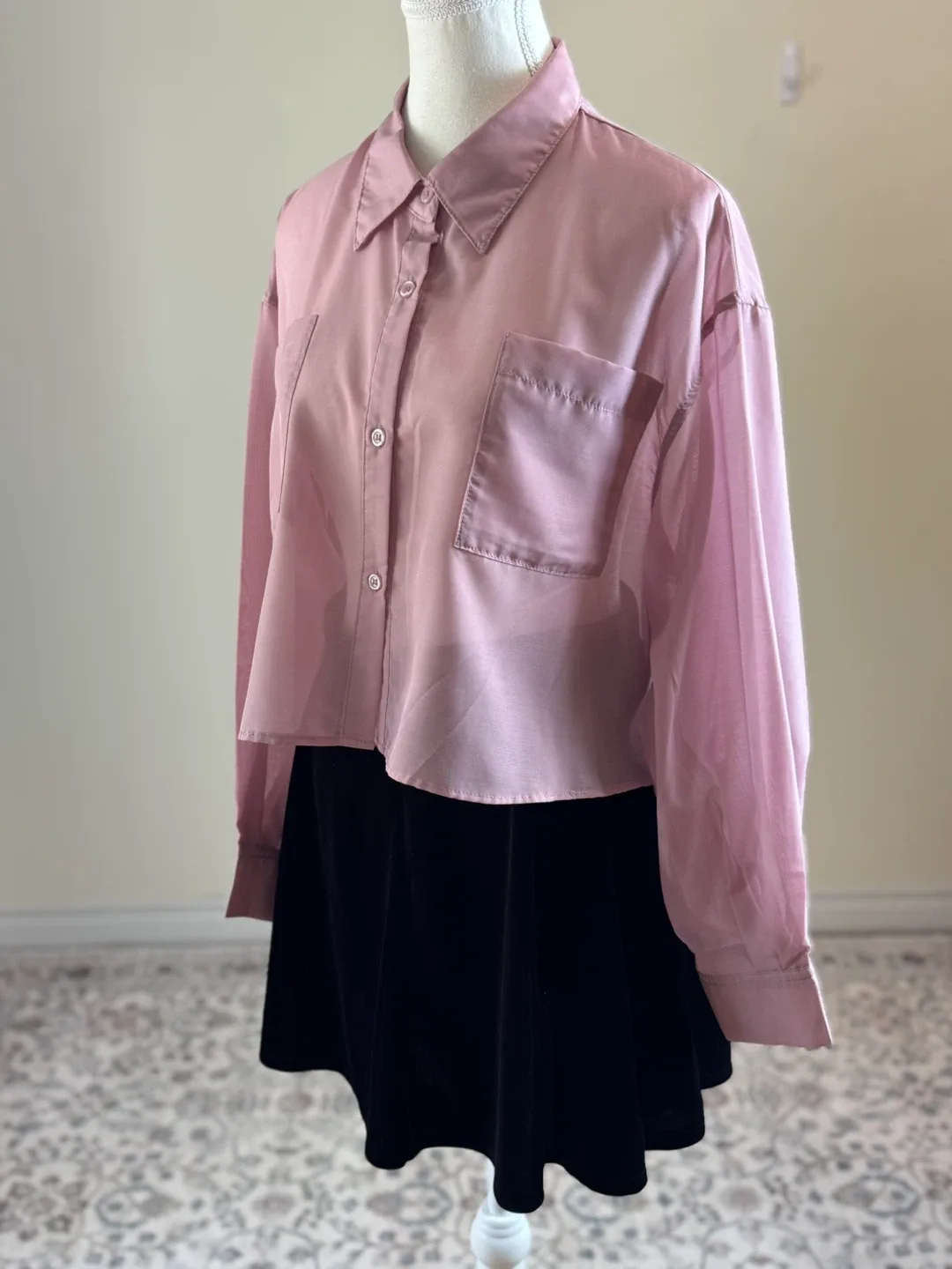 Pink Sheer Cropped Shirt image indicator(3)