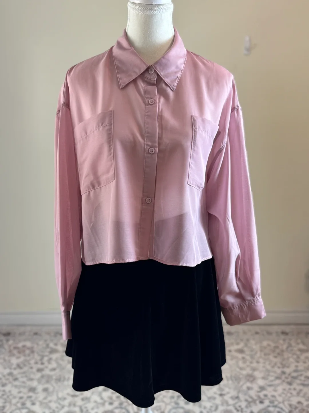 Pink Sheer Cropped Shirt image indicator(2)