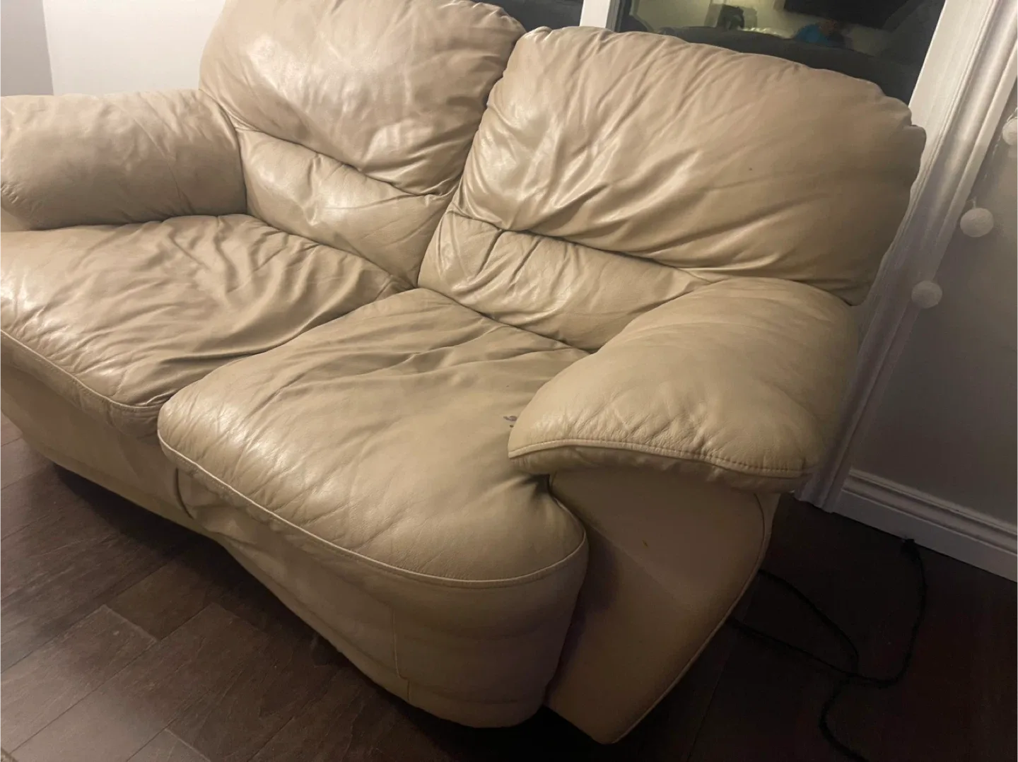 Beige Leather Loveseat Sofa image indicator(2)